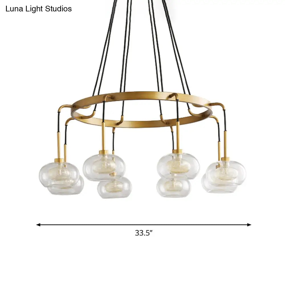 Post-Modern Island Chandelier With Clear Glass And Gold Finish - 6/8 Led Lights Canopy Options