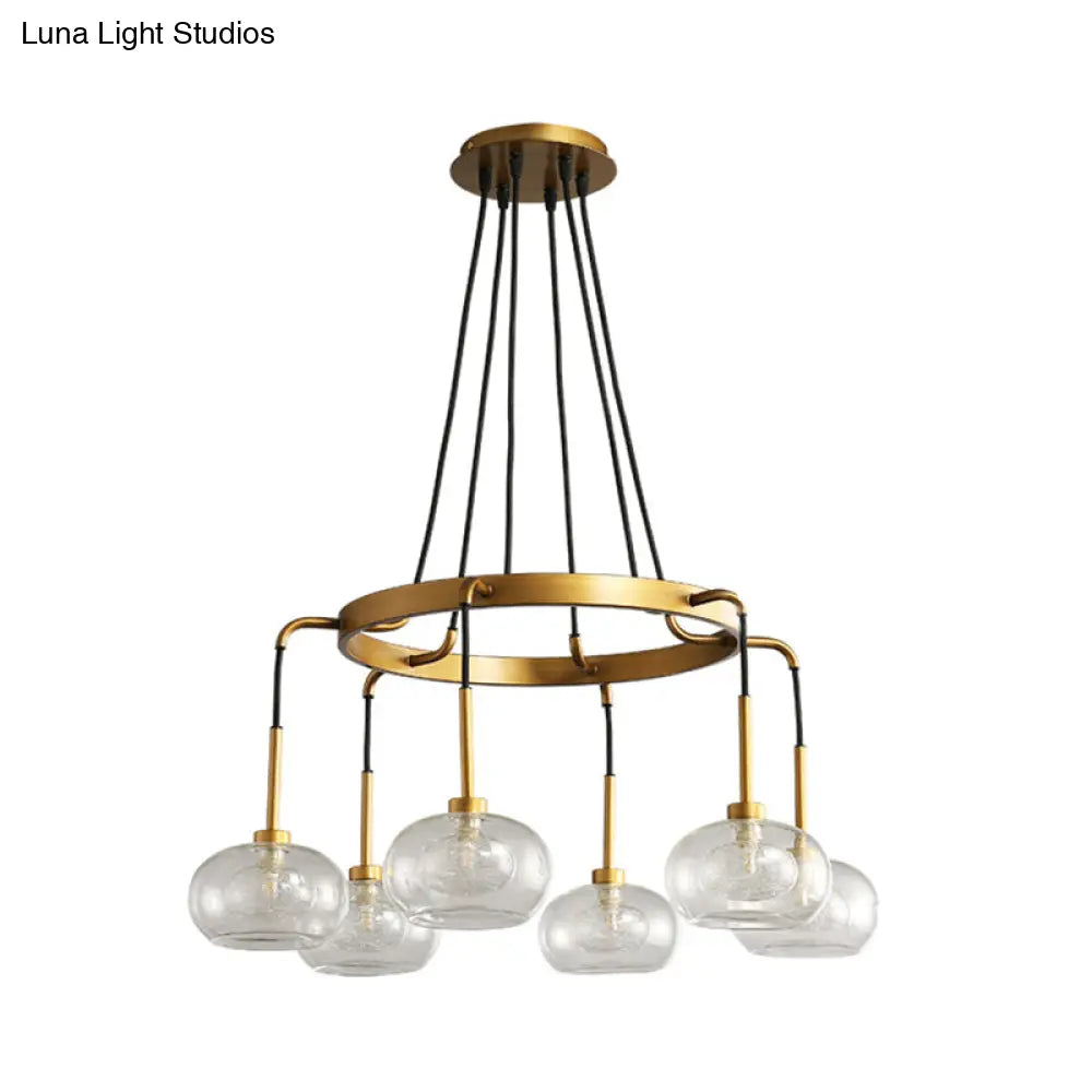 Post-Modern Island Chandelier With Clear Glass And Gold Finish - 6/8 Led Lights Canopy Options