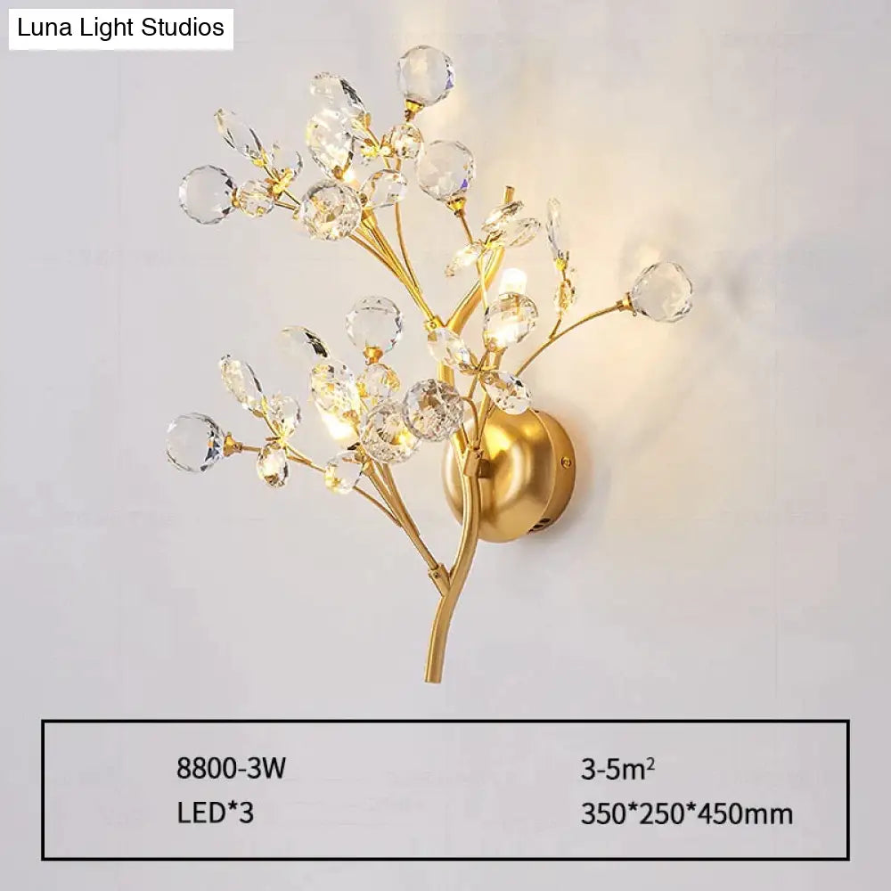 Post Modern Luxury Branch Style Crystal Led Wall Lamp 3Lights