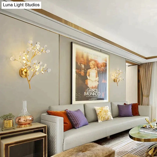 Post Modern Luxury Branch Style Crystal Led Wall Lamp