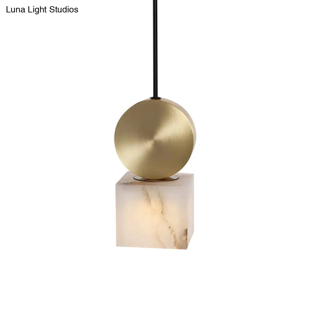 Modern Marble Bedside Pendant Lamp Kit: White With Gold Accent