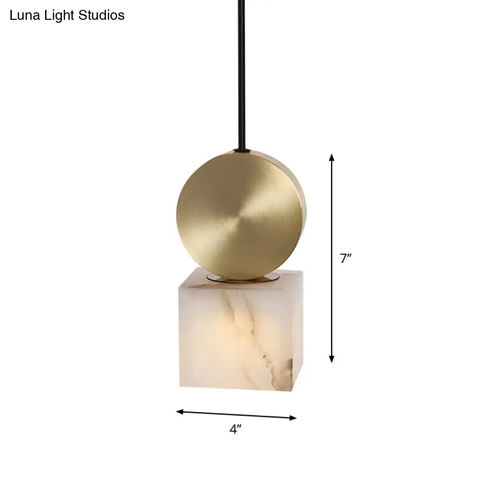 Modern Marble Bedside Pendant Lamp Kit: White With Gold Accent