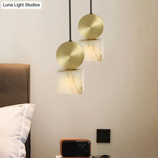 Modern Marble Bedside Pendant Lamp Kit: White With Gold Accent