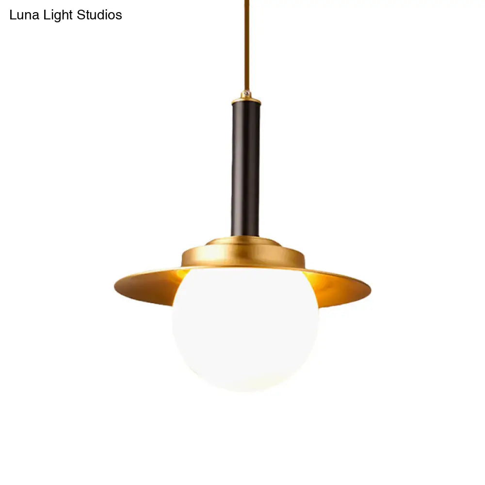 Post-Modern Metal Cap Pendant Light With Brass Head And Glass Shade