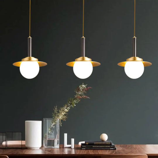 Post-Modern Metal Cap Pendant Light Fixture: 1-Head Brass Hanging Lamp With Glass Shade