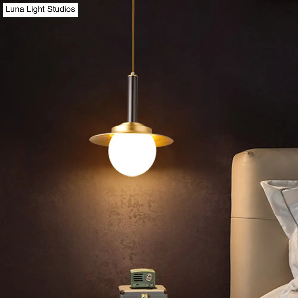 Post-Modern Metal Cap Pendant Light Fixture: 1-Head Brass Hanging Lamp With Glass Shade