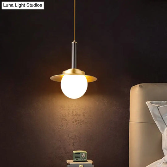 Post-Modern Metal Cap Pendant Light Fixture: 1-Head Brass Hanging Lamp With Glass Shade