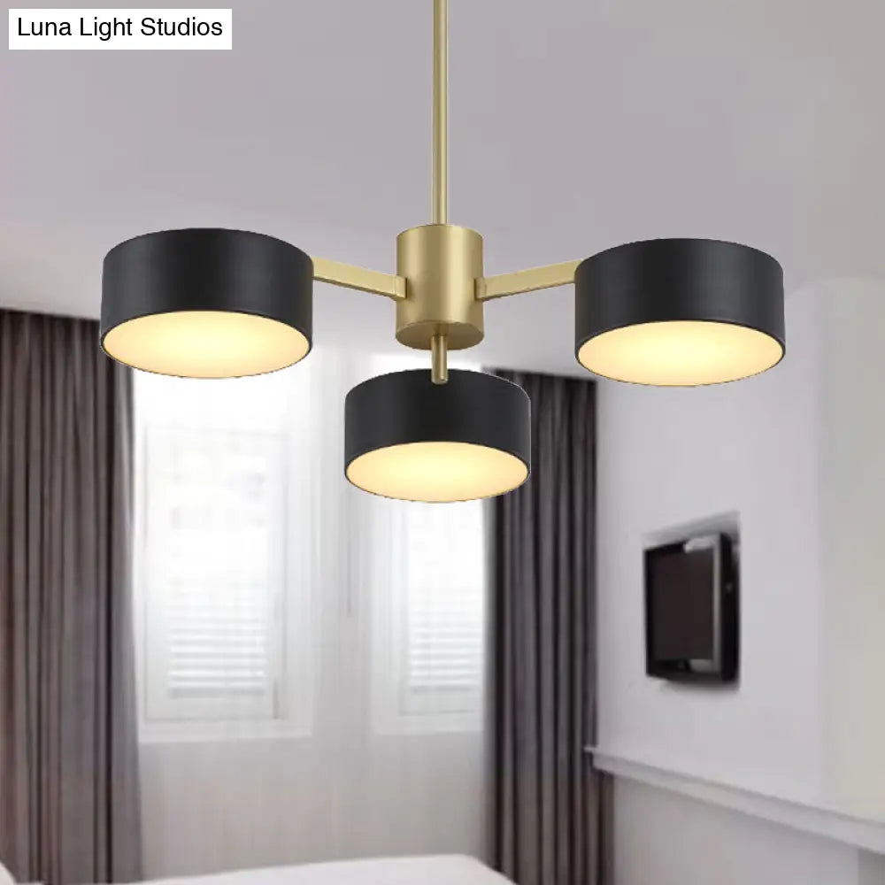 Post Modern Metal Drum Pendant Light - Black/Gold Chandelier For Living Room 3/5/6/10 Lights