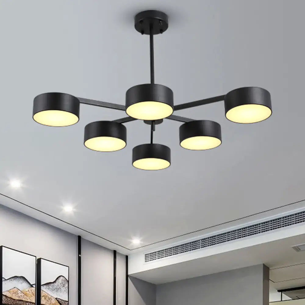 Post Modern Metal Drum Pendant Light - Black/Gold Chandelier For Living Room 3/5/6/10 Lights 6 /