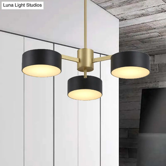 Post Modern Metal Drum Pendant Light - Black/Gold Chandelier For Living Room 3/5/6/10 Lights