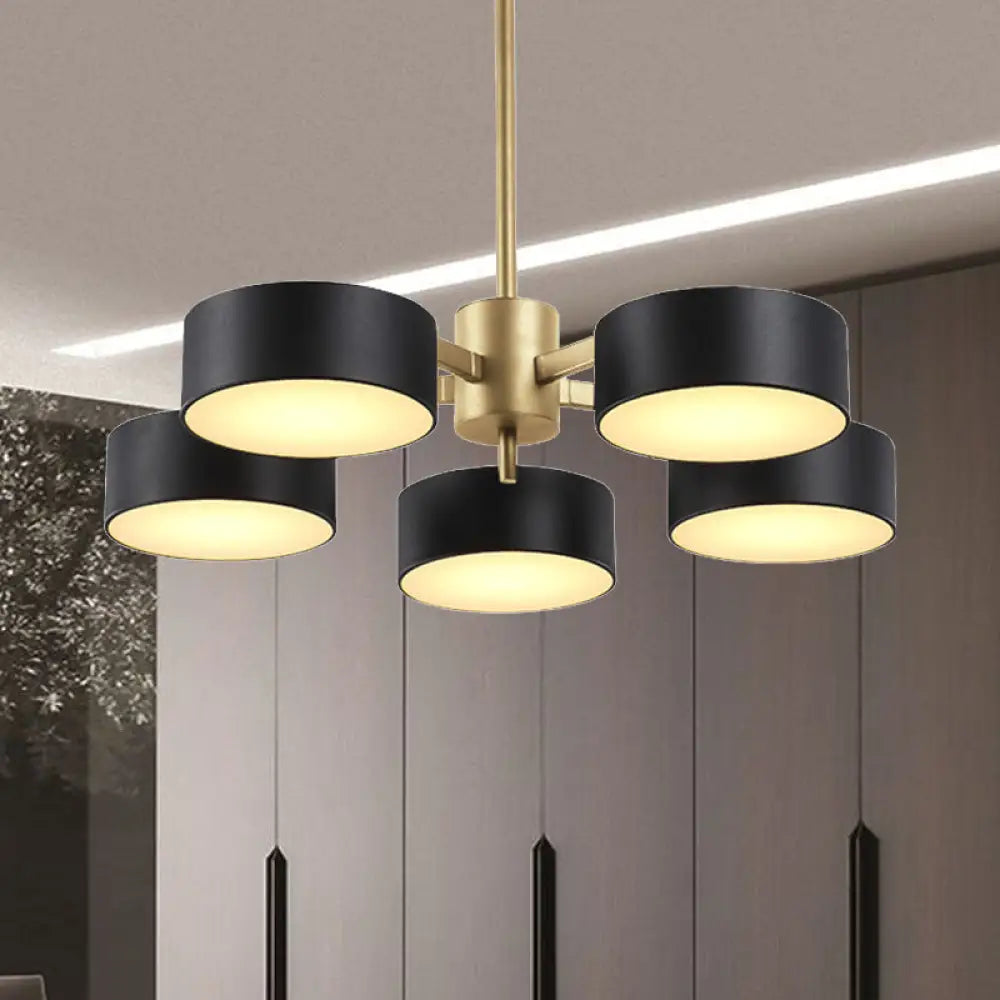 Post Modern Metal Drum Pendant Light - Black/Gold Chandelier For Living Room 3/5/6/10 Lights 5 /