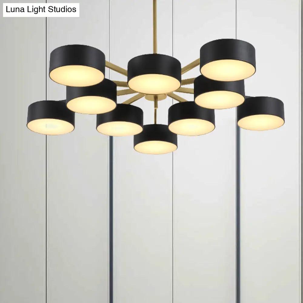 Post Modern Metal Drum Pendant Light - Black/Gold Chandelier For Living Room 3/5/6/10 Lights