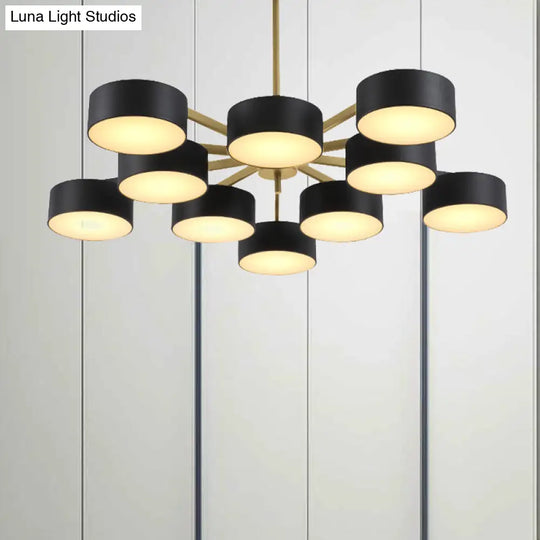 Post Modern Metal Drum Pendant Light - Black/Gold Chandelier For Living Room 3/5/6/10 Lights