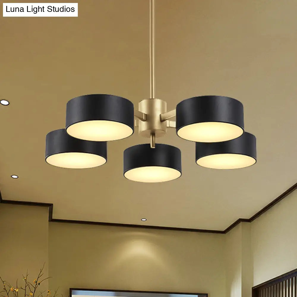 Post Modern Metal Drum Pendant Light - Black/Gold Chandelier For Living Room 3/5/6/10 Lights