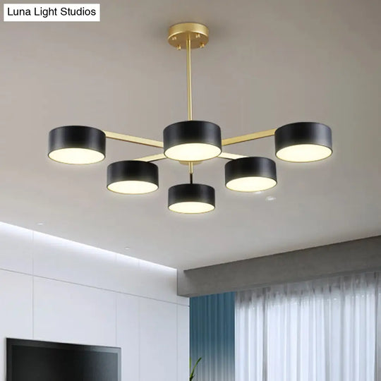 Post Modern Metal Drum Pendant Light - Black/Gold Chandelier For Living Room 3/5/6/10 Lights