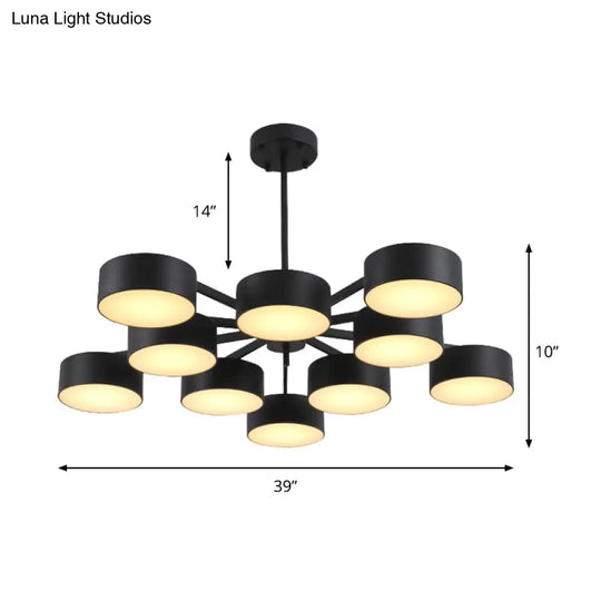 Post Modern Metal Drum Pendant Light - Black/Gold Chandelier For Living Room 3/5/6/10 Lights