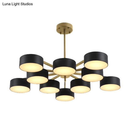 Post Modern Metal Drum Pendant Light - Black/Gold Chandelier For Living Room 3/5/6/10 Lights