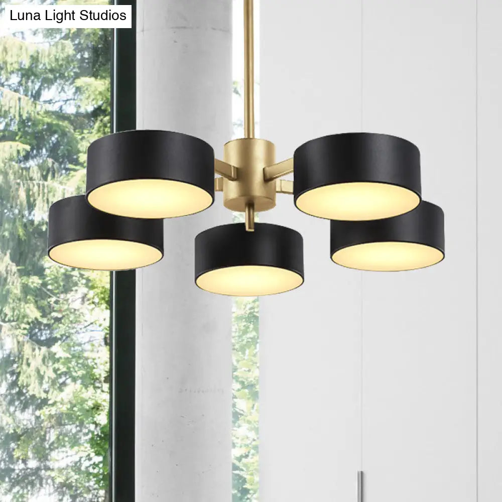 Post Modern Metal Drum Pendant Light - Black/Gold Chandelier For Living Room 3/5/6/10 Lights