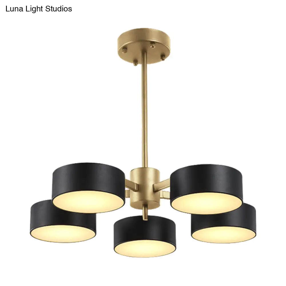 Post Modern Metal Drum Pendant Light - Black/Gold Chandelier For Living Room 3/5/6/10 Lights