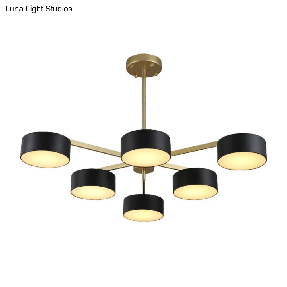 Post Modern Metal Drum Pendant Light - Black/Gold Chandelier For Living Room 3/5/6/10 Lights