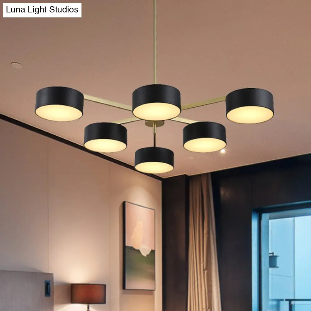 Post Modern Metal Drum Pendant Light - Black/Gold Chandelier For Living Room 3/5/6/10 Lights