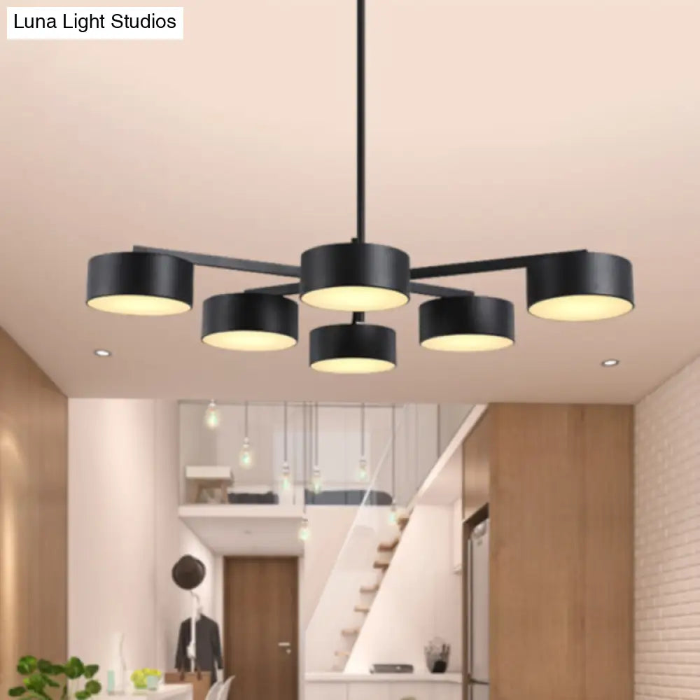 Post Modern Metal Drum Pendant Light - Black/Gold Chandelier For Living Room 3/5/6/10 Lights