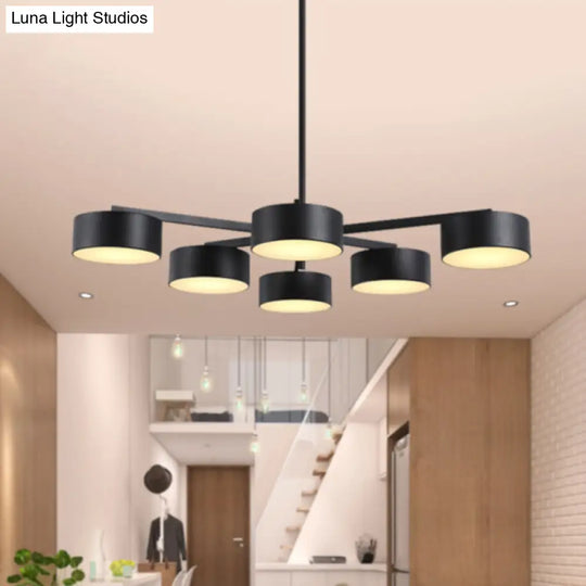 Post Modern Metal Drum Pendant Light - Black/Gold Chandelier For Living Room 3/5/6/10 Lights