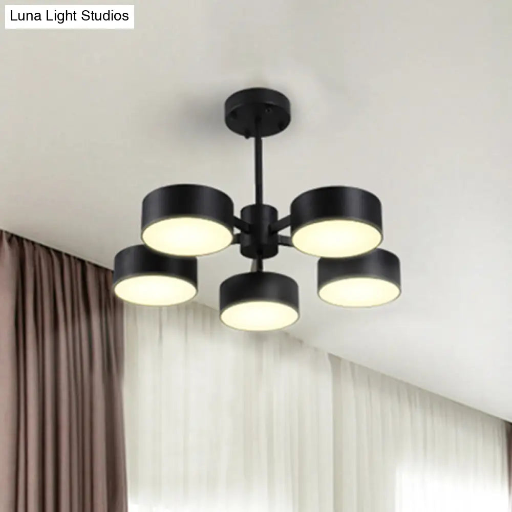 Post Modern Metal Drum Pendant Light - Black/Gold Chandelier For Living Room 3/5/6/10 Lights