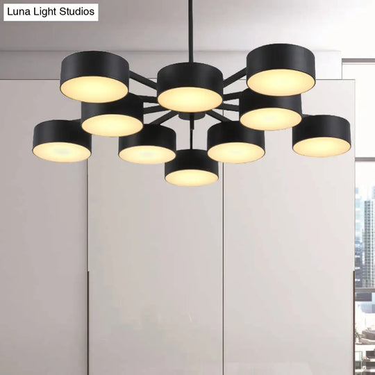 Post Modern Metal Drum Pendant Light - Black/Gold Chandelier For Living Room 3/5/6/10 Lights