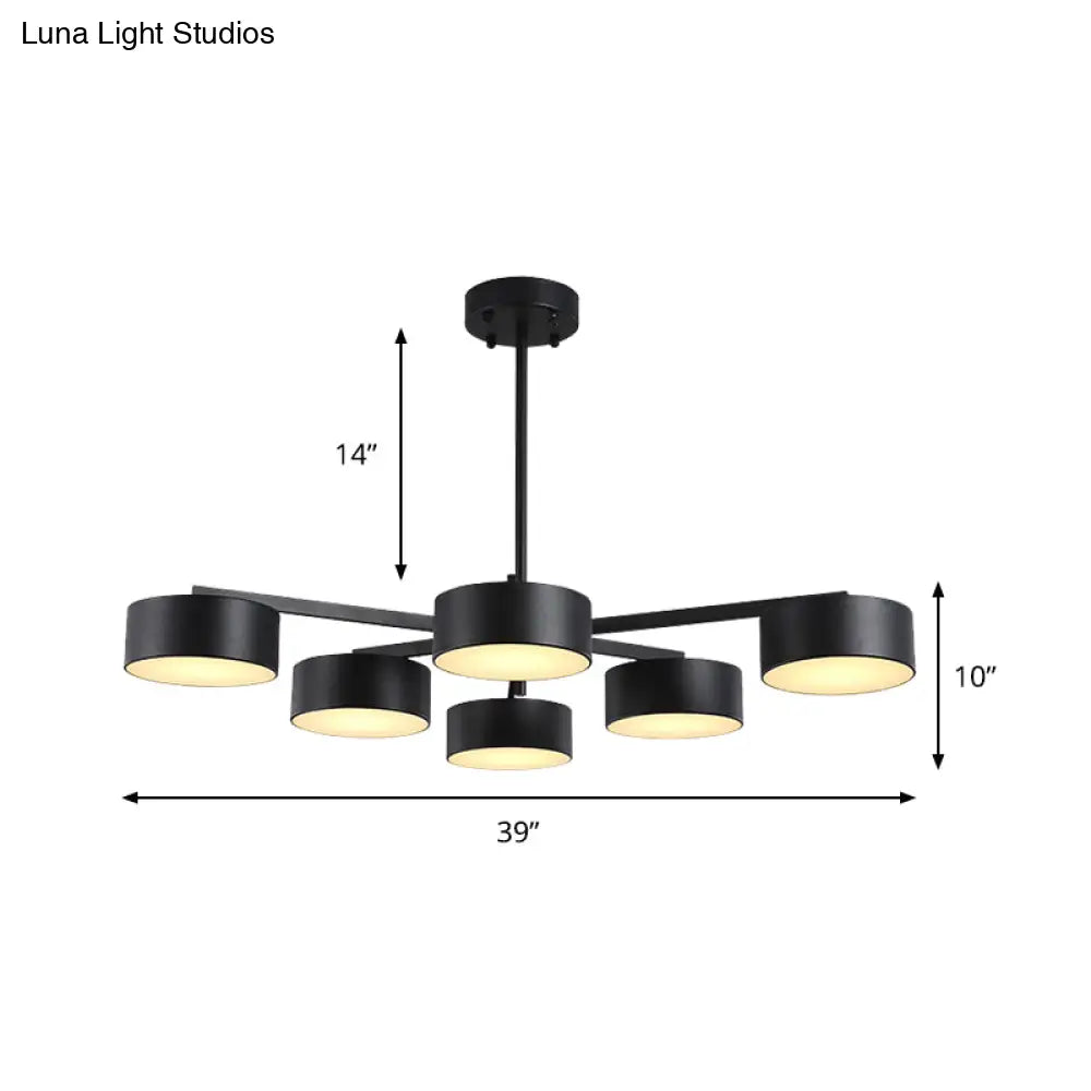 Post Modern Metal Drum Pendant Light - Black/Gold Chandelier For Living Room 3/5/6/10 Lights