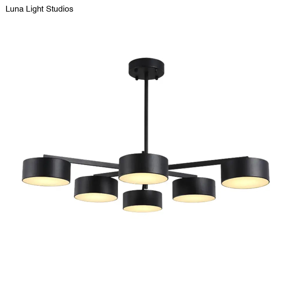 Post Modern Metal Drum Pendant Light - Black/Gold Chandelier For Living Room 3/5/6/10 Lights