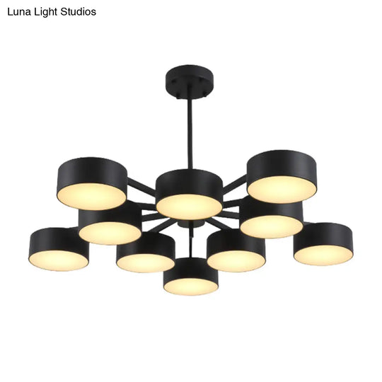 Post Modern Metal Drum Pendant Light - Black/Gold Chandelier For Living Room 3/5/6/10 Lights