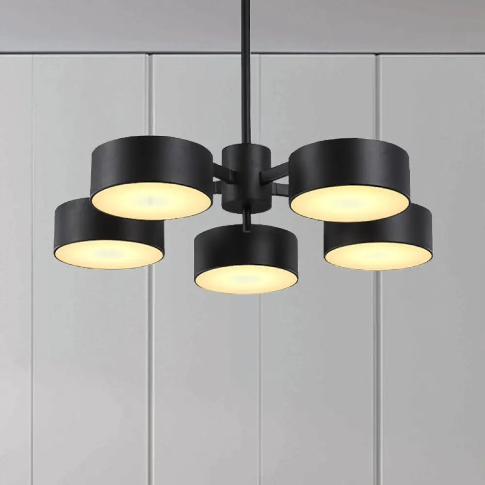 Post Modern Metal Drum Pendant Light - Black/Gold Chandelier For Living Room 3/5/6/10 Lights 5 /