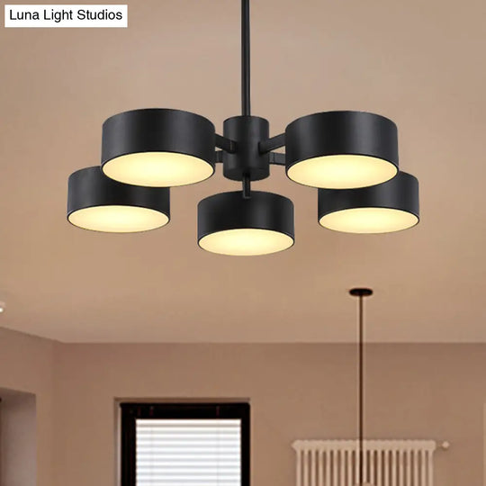 Post Modern Metal Drum Pendant Light - Black/Gold Chandelier For Living Room 3/5/6/10 Lights