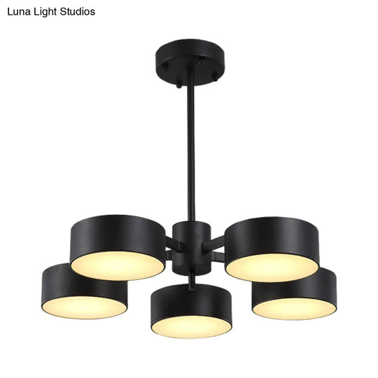 Post Modern Metal Drum Pendant Light - Black/Gold Chandelier For Living Room 3/5/6/10 Lights