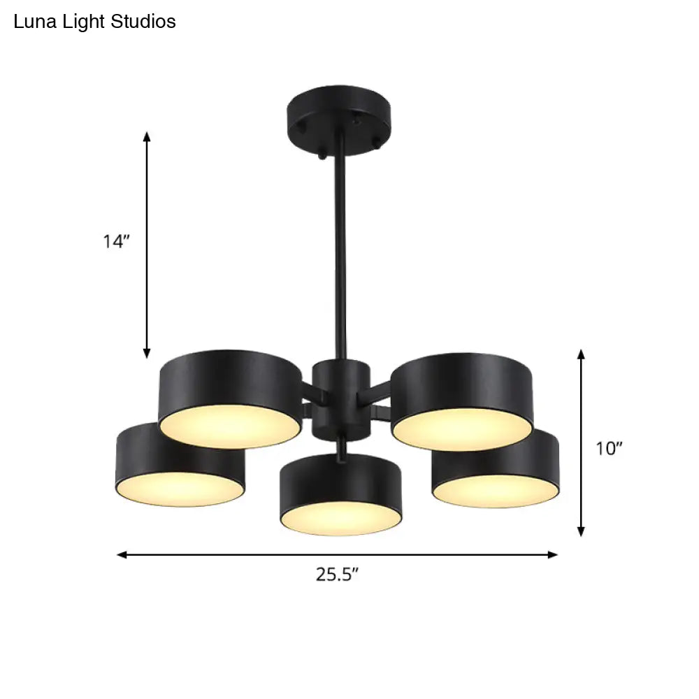 Post Modern Metal Drum Pendant Light - Black/Gold Chandelier For Living Room 3/5/6/10 Lights