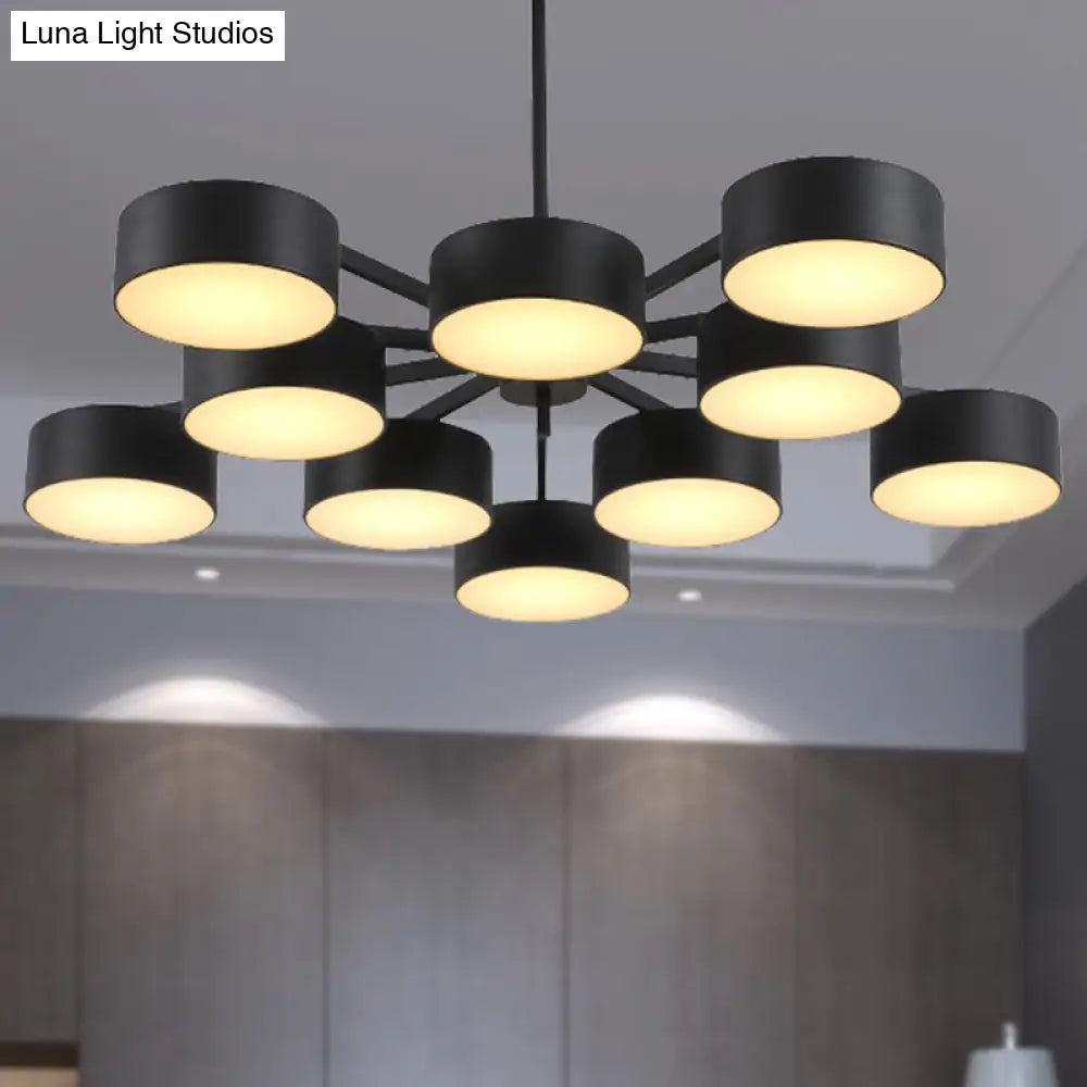 Post Modern Metal Drum Pendant Light - Black/Gold Chandelier For Living Room 3/5/6/10 Lights