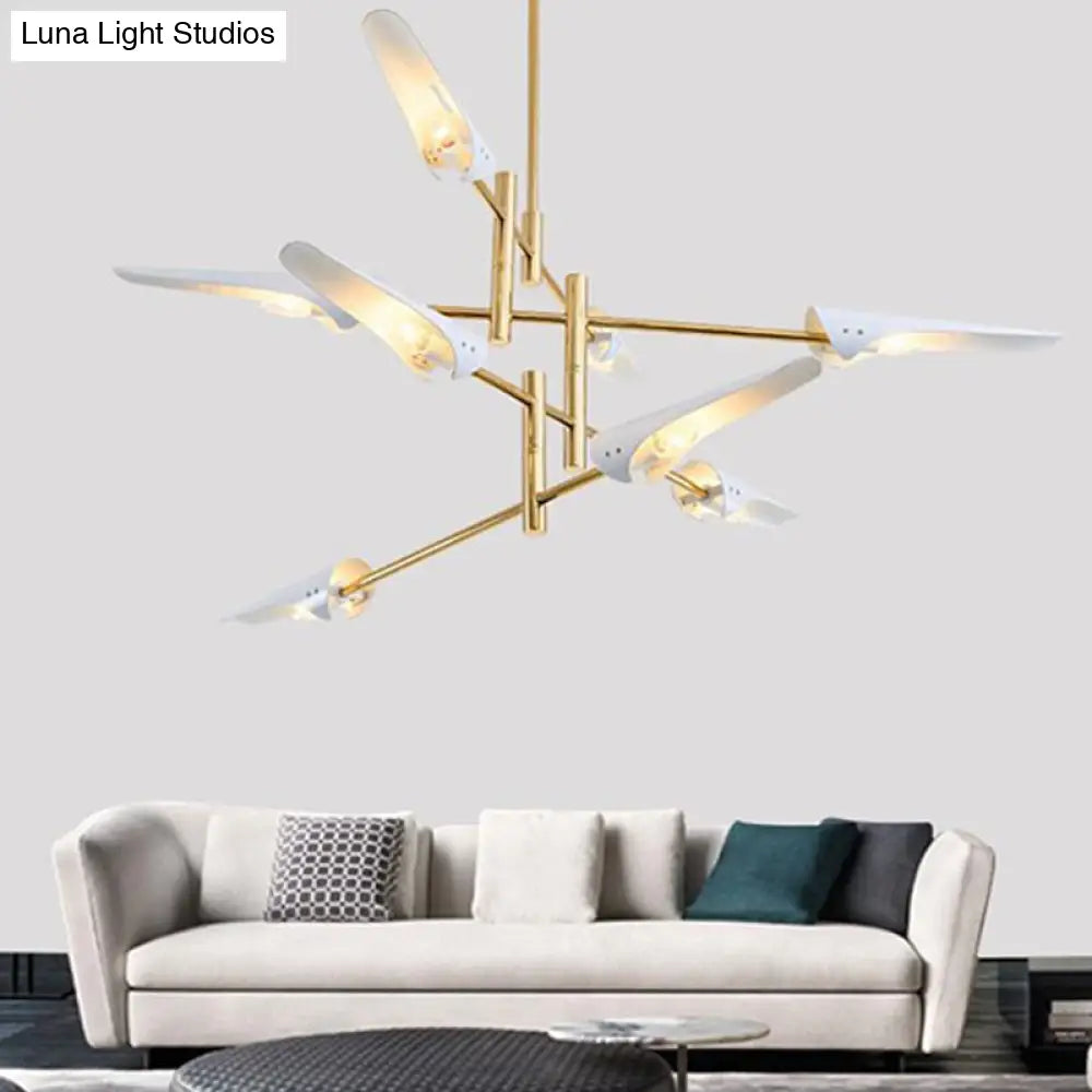 Modern Metallic Burst Chandelier Pendant Light For Living Room 8 / White