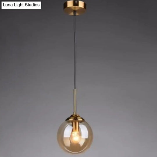 Modern Minimalist Hanging Lamp - Globe Glass Shade Pendant Light Amber