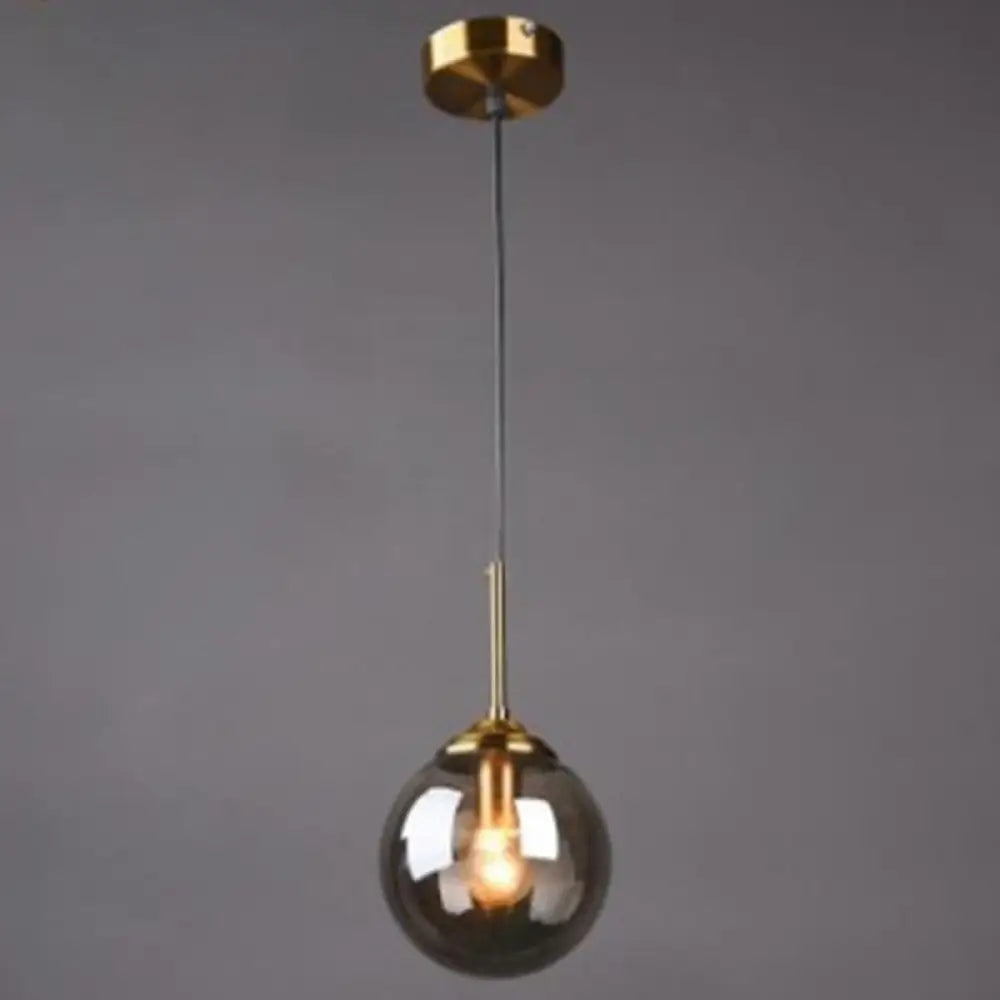 Post-Modern Minimalist Hanging Lamp With Globe Glass Shade Pendant Light Smoke Gray