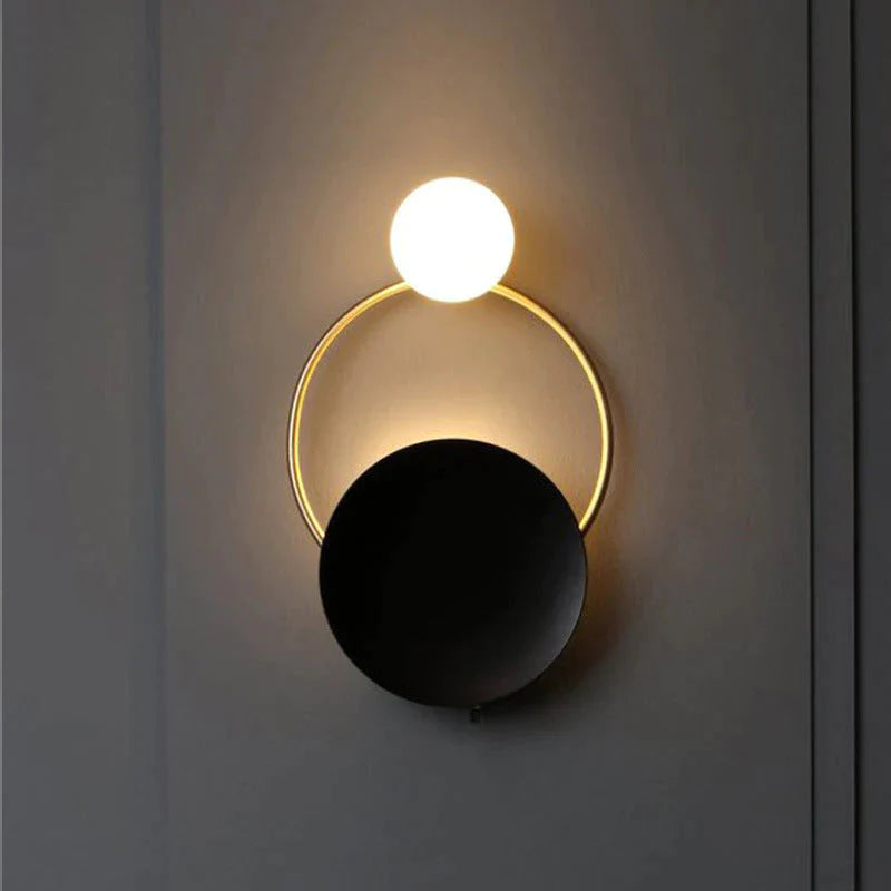 Post-modern Personality Circle Copper Wall Lamp Creative Living Room Bedroom Hallway Hallroom Villa Light Luxury Art Wall