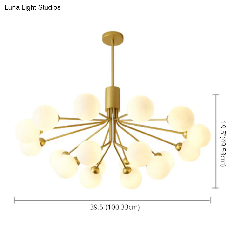 Post-Modern Starburst Chandelier With Opal Glass Shade In Gold - Perfect For Living Room