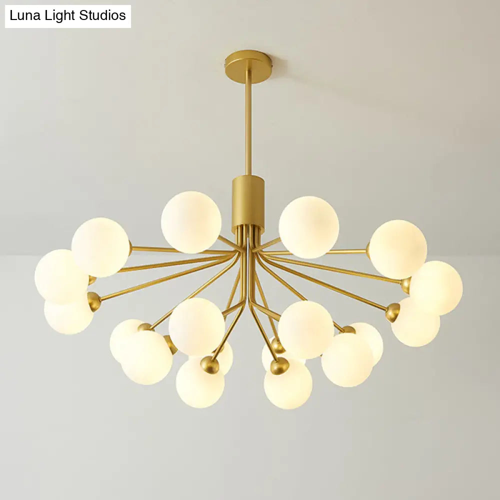 Post-Modern Starburst Chandelier With Opal Glass Shade In Gold - Perfect For Living Room