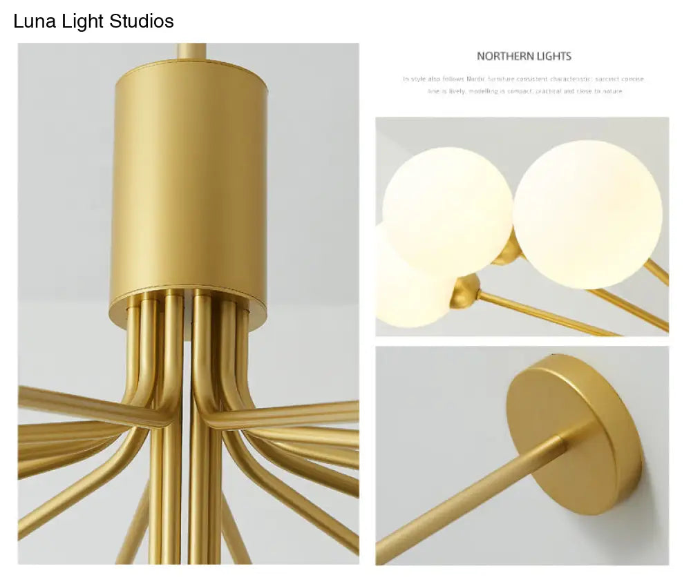 Post-Modern Starburst Chandelier With Opal Glass Shade In Gold - Perfect For Living Room