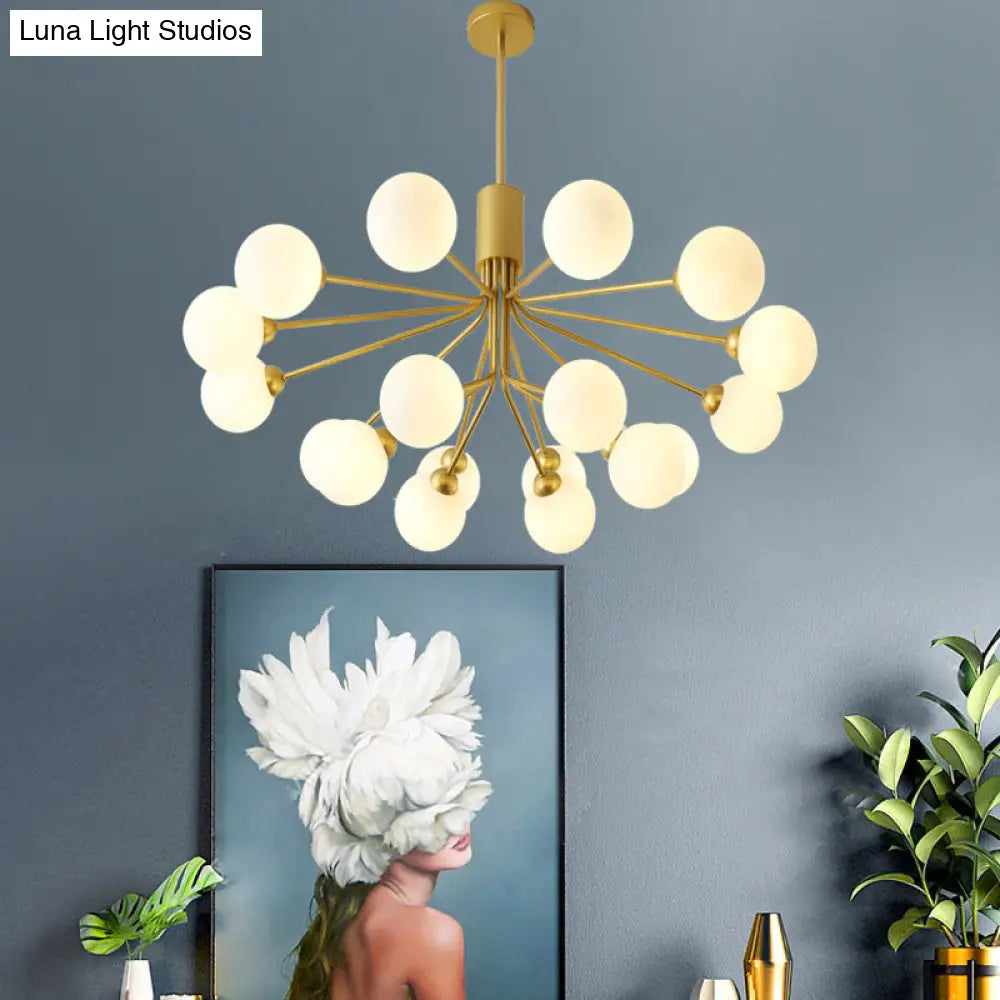 Post-Modern Starburst Chandelier With Opal Glass Shade In Gold - Perfect For Living Room