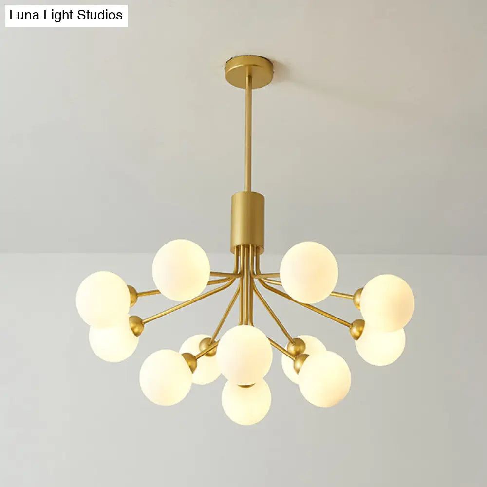 Post-Modern Starburst Chandelier With Opal Glass Shade In Gold - Perfect For Living Room