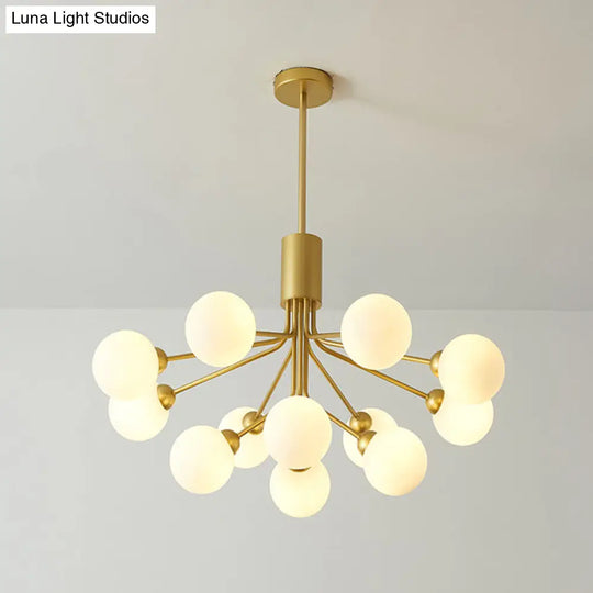 Post-Modern Starburst Chandelier With Opal Glass Shade In Gold - Perfect For Living Room