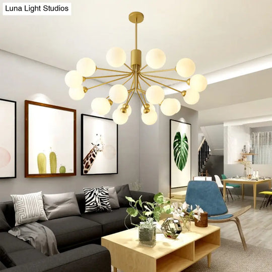 Post-Modern Starburst Chandelier With Opal Glass Shade In Gold - Perfect For Living Room