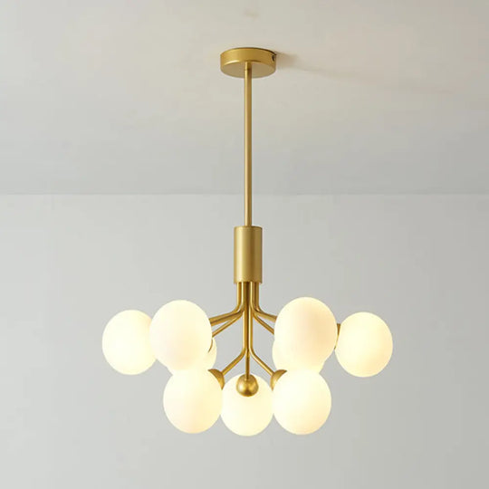 Post-Modern Starburst Chandelier With Opal Glass Shade In Gold - Perfect For Living Room 9 /