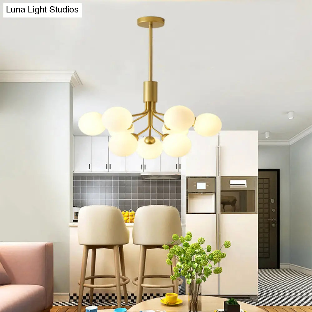 Post-Modern Starburst Chandelier With Opal Glass Shade In Gold - Perfect For Living Room